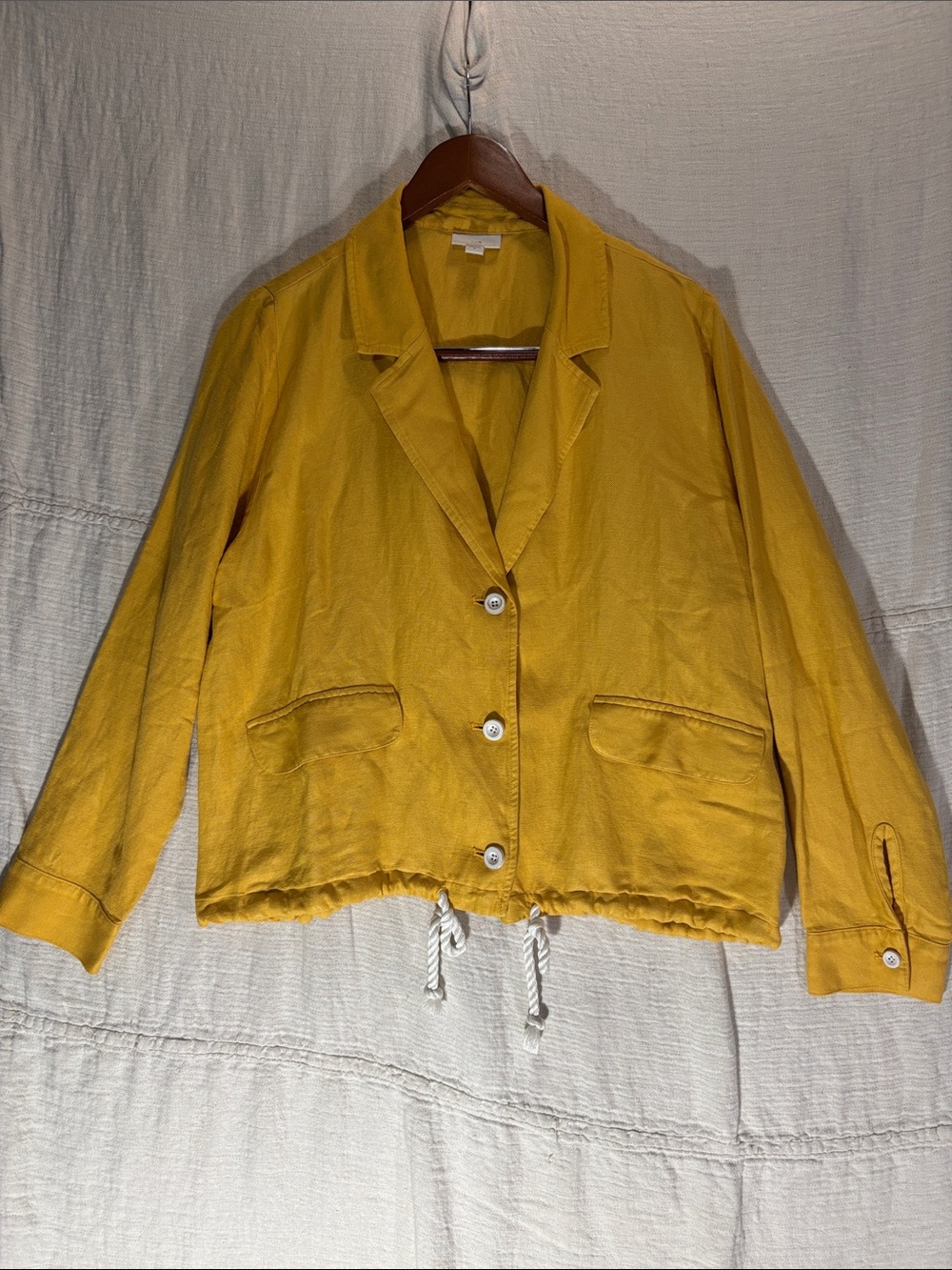 J. Jill “Daisy” Linen Blend Yellow Drawstring Hem Blazer Jacket Button Utility - Picture 1 of 10